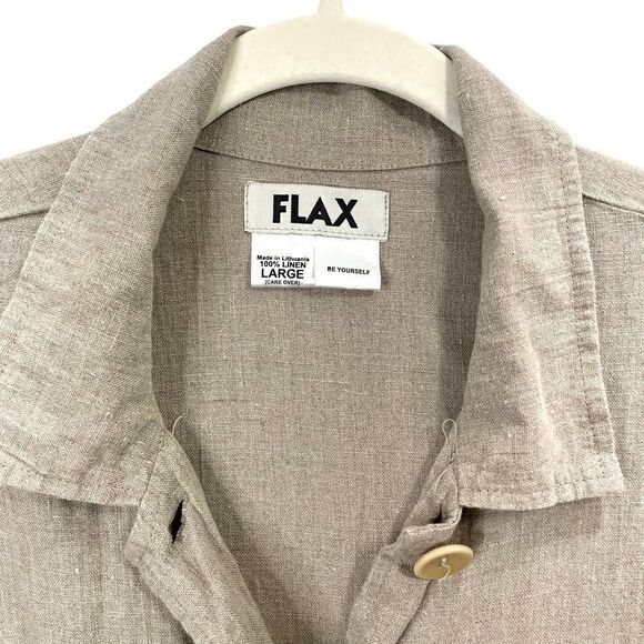 FLAX 100% Linen Lagenlook shirt top Sz L‎ neutral beige boxy - Picture 3 of 5